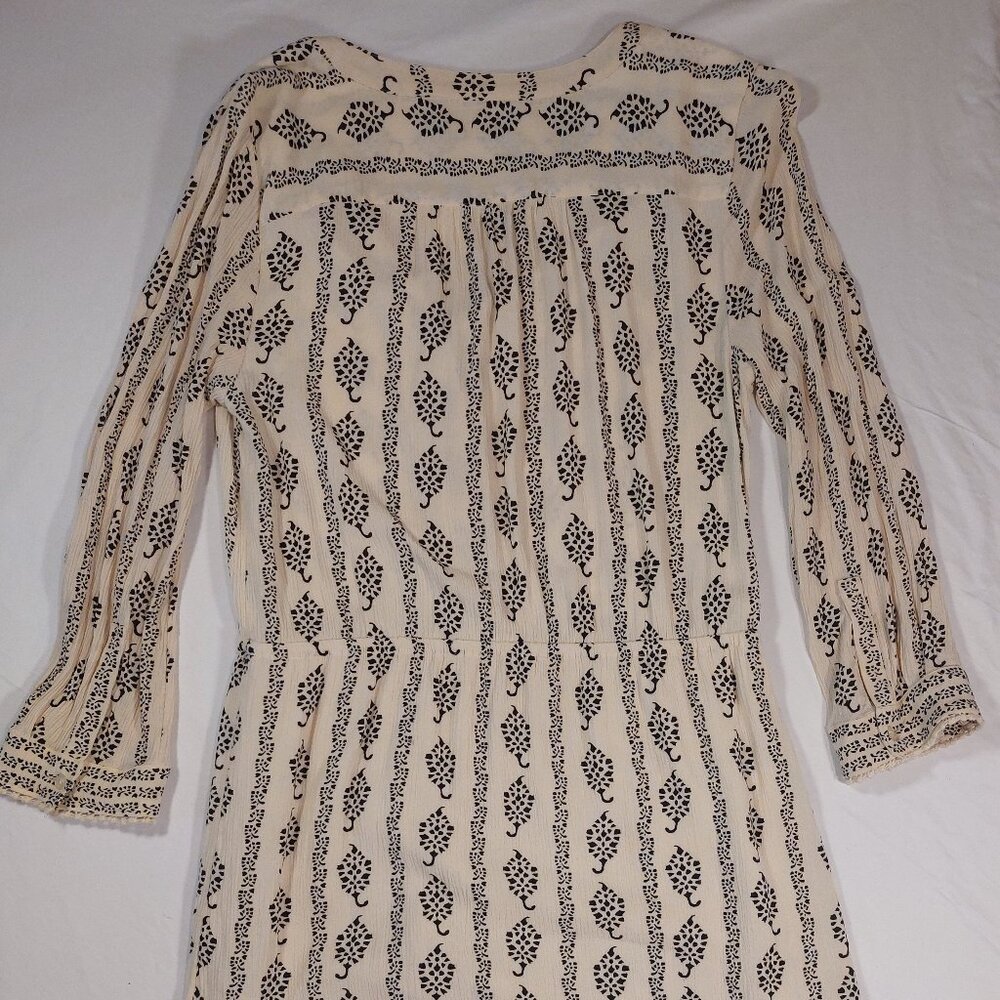 Loft Cream and Black Long Sleeve Half Button Down Boho Sheath Dress - Picture 3 of 15